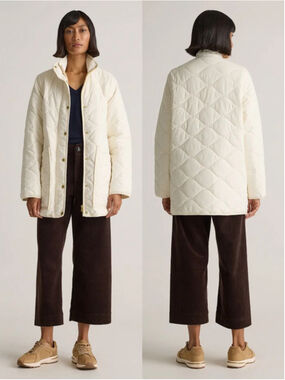 NWOT Women's Quince Cream Quilted Featherless Puffer Jacket Size L Silken White